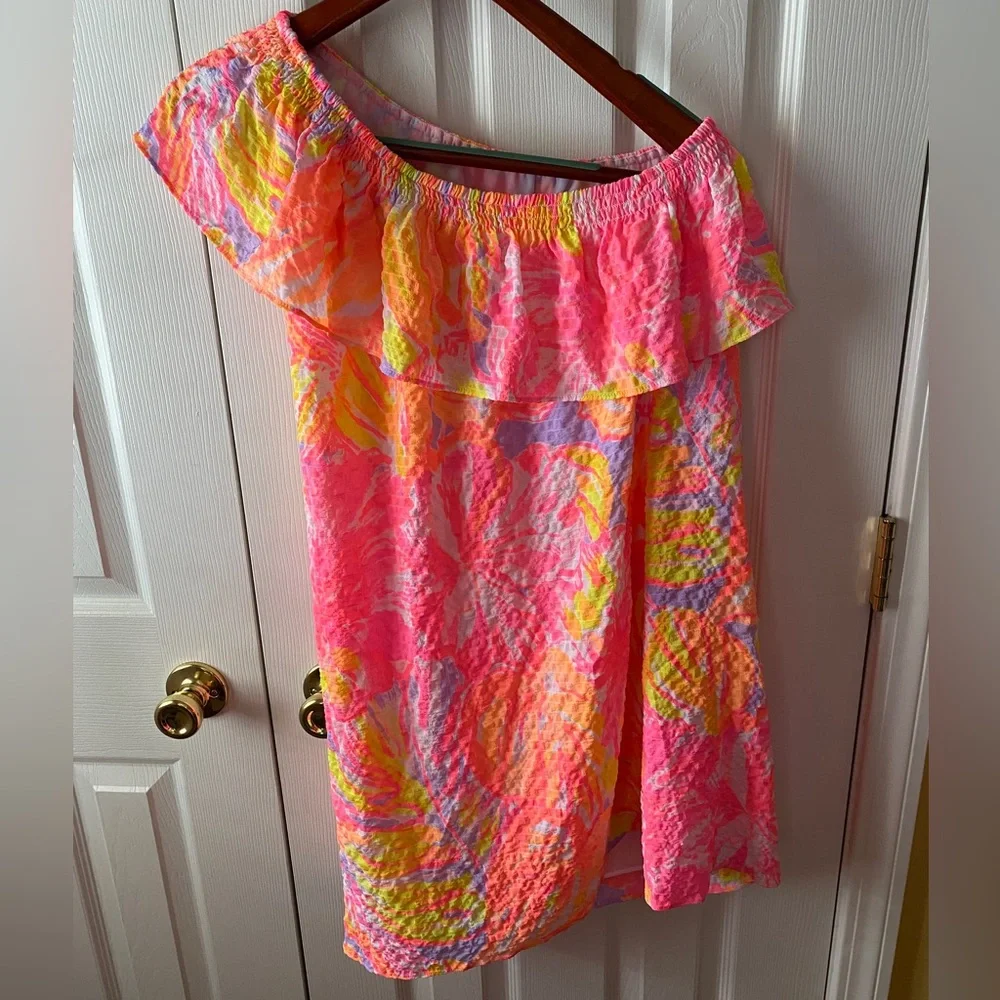 Lilly Pulitzer One Shoulder Dress in Pink and Orange - Picture 4 of 9